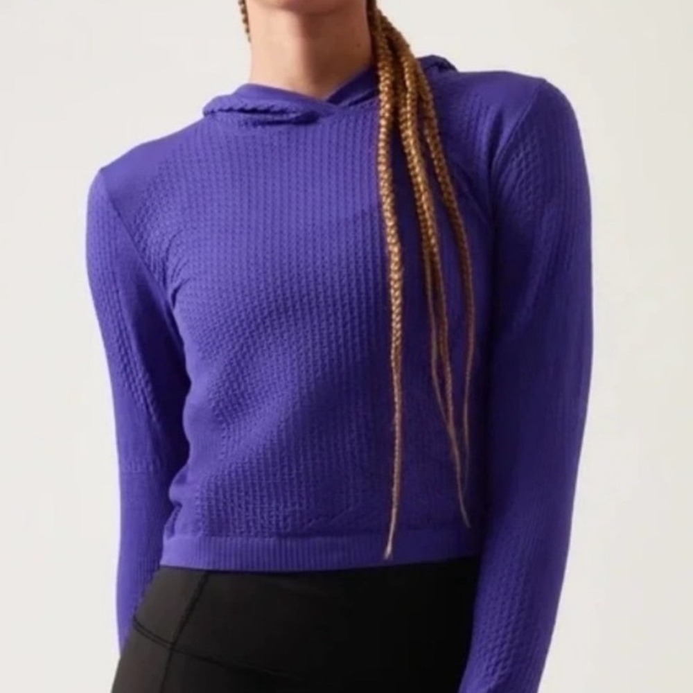Athleta Flurry Seamless Hoodie Womens‎ Size M Purple Blue Thumbholes Excellent